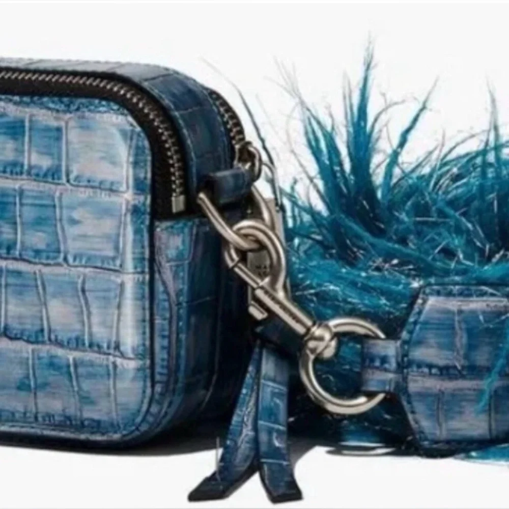 Marc Jacobs Blue Croc-Embossed Clutch with Feather Detail - Picture 6 of 7